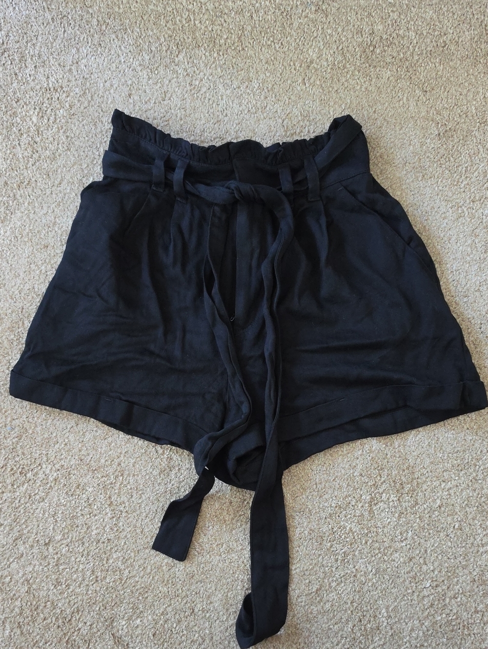 Forever 21 Black Paperbag Waist Tie Shorts